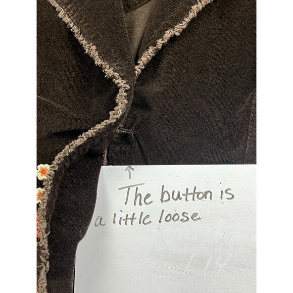 Vtg KIKIT JEANS XL Brown Corduroy Floral Embroidered Blazer Jacket Y2k Boho Chic - Picture 8 of 11